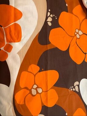 Source Unknown Orange Brown Floral Tablecloth